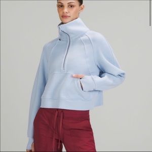 BLUE LINEN SCUBA HALF ZIP
